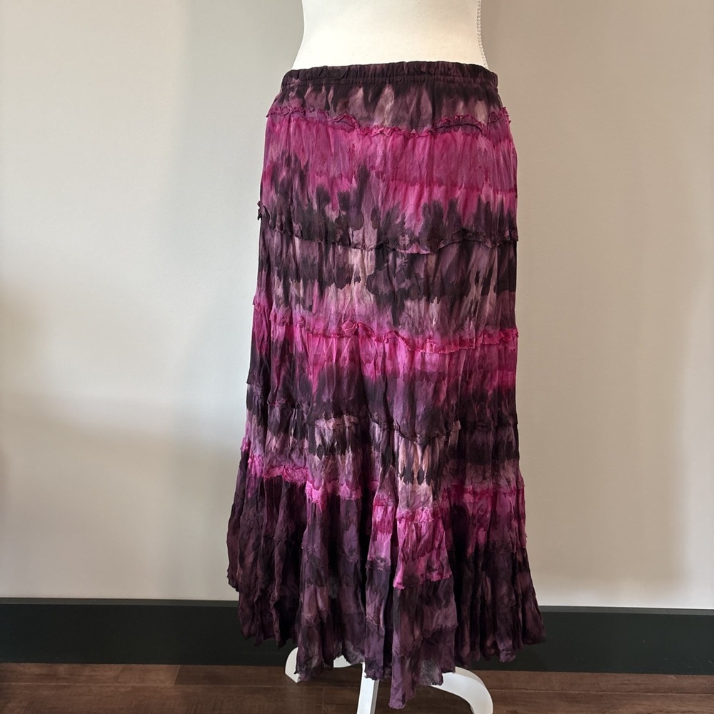 Vintage ETC Ombre Maxi Skirt Women's Medium Tiered Cotton Lined Boho